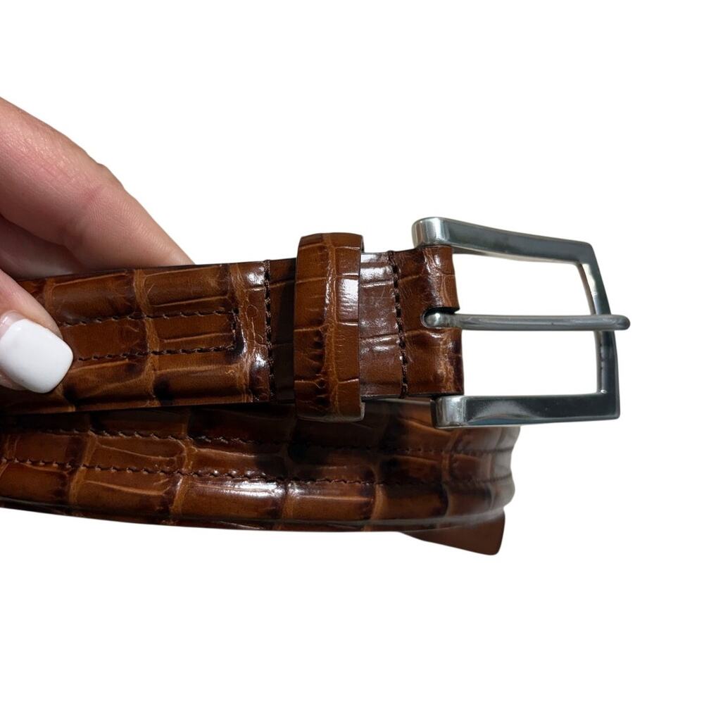 Brighton Croco Leather Belt Size 44 Brown Silver Buckle